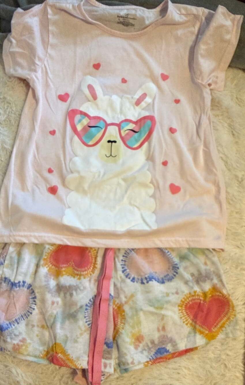 Bobbie Brooks Llama Pajama Set Size L Pink Tie Dye Shorts